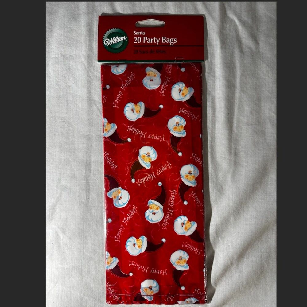 WILTON Party Treat Bags w Ties 20 ct - Christmas Holiday Santa - Red